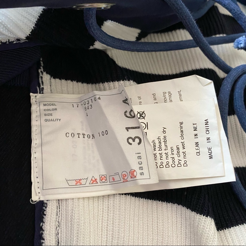 SACAI sz 4 L Navy Blue White Short Sleeve Sweater - Picture 5 of 8